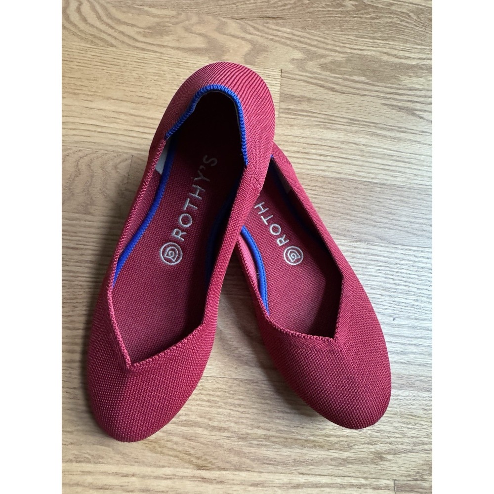 Rothy's The Point Chili Red Flats - Women's Size 7.5 - Blue‎ Halo Accent